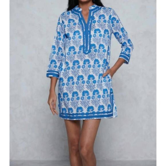 Ro's Garden  Kurta Mini Dress |Blue and White Print| SZ S NWT - Picture 1 of 10